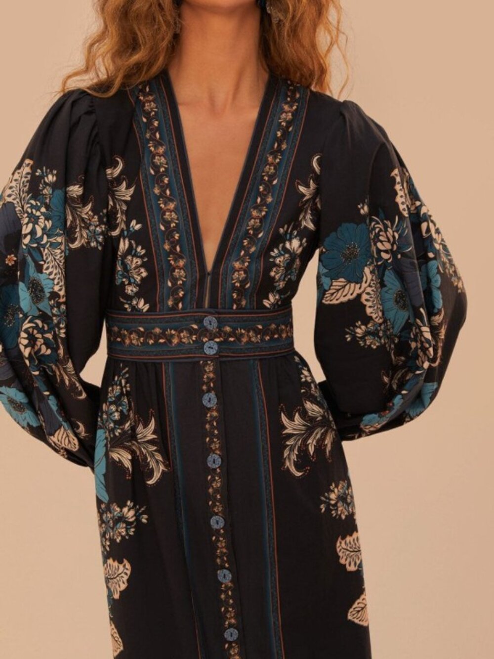 FARM Rio BLOSSOM TAPESTRY BLACK MIDI DRESS XL NWT - Picture 4 of 10